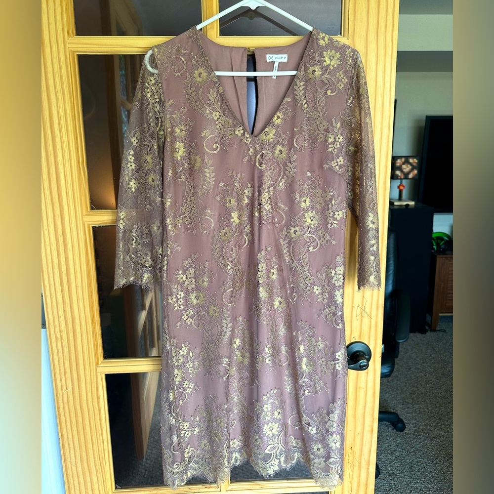Gentle Fawn G X F Collection Rose Gold Lace Dress Sz M 3/4 Sleeves Bohemian